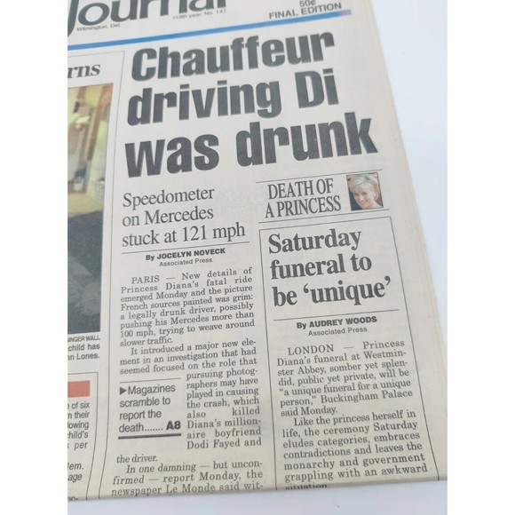 Vintage The News Journal Newspaper September 1997 Princess Diana Death Car Crash - Picture 3 of 8